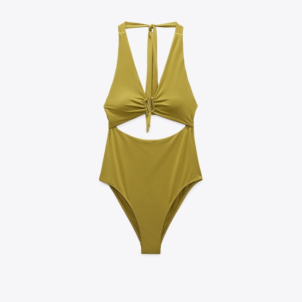 Zara Olive Green One-Piece Cutout Swimsuit size small - Picture 1 of 5